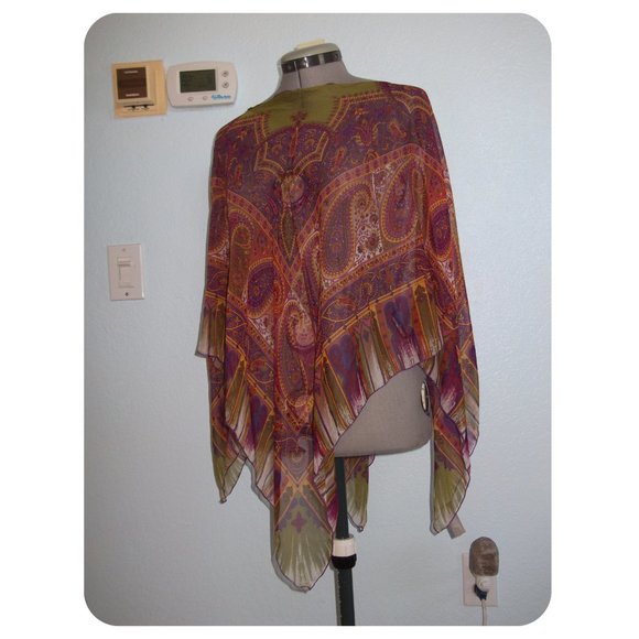 ECHO 100% Silk Handkerchief Scarf Blouse Poncho - Picture 7 of 14